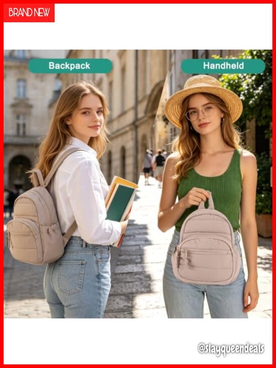 Quilted Mini Backpack for Women, Water-Resistant, Multi-Pocket, Adjustable main image 6